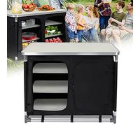 LARS360 Armoire de camping pliable, casier de rangement, plateau de table, avec sac de transport (6 compartiments et 1 table)