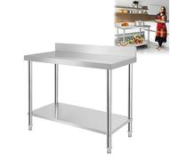 LARS360 avec Backsplash de Travail en Acier Inoxydable Table en Acier Inoxydable Table de préparation d'aliments en Table de Travail Commerciale pour Restaurant de Bar de Cuisine Argent 100x60x85cm