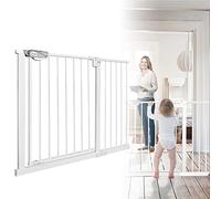 LARS360 Barrière de protection d'escalier, sans perçage, extensible, ouverture d'une seule main et fermeture automatique, en métal, pour bébé et animaux domestiques, 105 à 115 cm, blanche