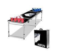 LARS360 Beer Pong Table pliable à hauteur réglable avec 5 balles et 100 gobelets (50 rouges et 50 bleu) Jeu à boire classique Noir