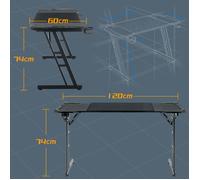 LARS360 Bureau Gaming Table de Jeu Ergonomique avec surface LED en fibre de carbone avec Porte Gobelet Support Casque - 120 x 60