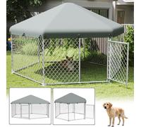 LARS360 Cage pour chien Premium Chenil hexagonal avec toit pare-soleil en 420D Oxford, Grande maison pour chien, Niche pour chien résistante aux intempéries, Parc pour animaux galvanisé avec porte ver