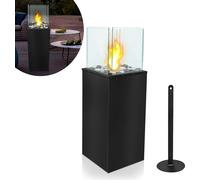 LARS360 Cheminée autonome carrée au bioéthanol sur pied Cheminée au bioéthanol 80x24,5x20cm Cheminée de terrasse Flamme réglable Cheminée de jardin avec crochet de serrage en forme de V