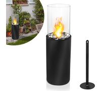 LARS360 Cheminée autonome ronde au bioéthanol sur pied Cheminée au bioéthanol 80x23cm Cheminée de terrasse Flamme réglable Cheminée de jardin avec crochet de serrage en forme de V