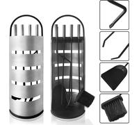 LARS360 Couverts de cheminée 5 pièces argent - Set moderne de couverts de cheminée en acier inoxydable, y compris support en acier inoxydable avec pare-vue, balai, pince, tisonnier, pelle à cendres