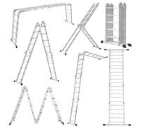 LARS360 Échelle multifonction en aluminium 6 en 1 - 4 x 5 marches - Échelle articulée - Escabeau pliable - Argenté