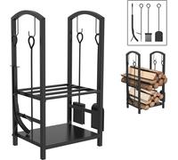 LARS360 Étagère à bois pour cheminée avec kit de cheminée, étagère à bois de chauffage Stockage du bois et kit d'outils pour cheminée 4 pièces, accessoires pour cheminée intérieure et stockage du bois