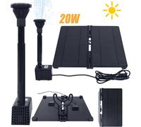 LARS360 Fontaine solaire 20W Fontaine solaire pliable 12V Pompe de bassin avec panneau solaire Pompe à eau & support réglable pour étang de jardin