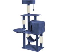 LARS360 Grand arbre à chat Arbre à chat 133.5 cm de haut avec poteaux en sisal plusieurs niveaux hamac et panier arbre à grimper pour chats avec beaucoup de place pour jouer et dormir Bleu gris