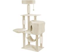 LARS360 Grand arbre à chat Arbre à chat 133.5 cm de haut avec poteaux en sisal plusieurs niveaux hamac et panier arbre à grimper pour chats avec beaucoup de place pour jouer et dormir Beige