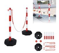 LARS360 Lot de 2 poteaux d'arrêt avec chaîne, 82 x 28 x 28 cm, poteaux de chaîne en plastique pour contrôle de la circulation ou avertissement sur l'allée, garage, rouge et blanc