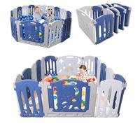 LARS360 Parc pour bébé pliable avec porte et planche à jouets, en plastique, 16 panneaux, mobile pour ramper, grille de protection, centre d'activité pour enfants, 158 x 152 x 62 cm