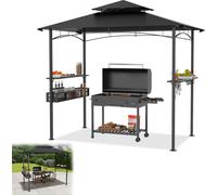 LARS360 Pavillon de barbecue avec double toit noir - Tente BBQ 244x153x250 cm, résistante à l'hiver & robuste, avec étagères latérales, ouvre-bouteilles & accessoires