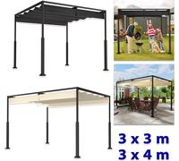 LARS360 Pergola robuste 3x3m pour jardin & terrasse - Pavillon avec toit coulissant, cadre métallique & toit résistant aux intempéries, protection contre le soleil & le vent, beige