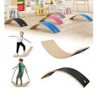 LARS360 Planche d'équilibre en bois de couleur naturelle avec tapis EVA bleu - Planche d'équilibre antidérapante pour le jeu et le sport - Corde, bâtons et instructions inclus - supporte une charge de