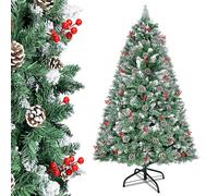LARS360 Sapin de Noël artificiel avec pommes de pin et neige - Blanc - 180 cm