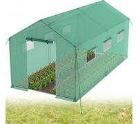LARS360 Serre à tomates 450x200x200 cm, serre en film plastique avec porte enroulable, serre de culture pour légumes, fleurs et herbes aromatiques, vert