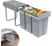 LARS360 Système de tri des déchets de cuisine Poubelle encastrable Trieur de déchets pour la cuisine - 3 collecteurs amovibles avec rails télescopiques, gris (3x10L)