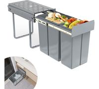 LARS360 Système de tri des déchets de cuisine Poubelle encastrable Trieur de déchets pour la cuisine - 2 collecteurs amovibles avec rails télescopiques, gris (1x20L + 1x10L)