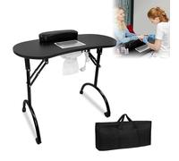 LARS360 Table de manucure pliable avec aspiration, table de manucure pour salon de manucure, mobile avec roulettes, coussin, tiroir et sac de rangement (noir)