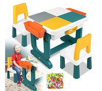 LARS360 Table Multifonction pour Enfant avec Chaises - Double Face pour Activités et Jeux - Pour la Maternelle (Équipée de 300 Blocs de Construction)