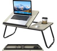 LARS360 Table pour ordinateur portable blanc chaud 64x33x28cm, Table pour ordinateur portable réglable en hauteur & pliable avec Cup Slot, 5 niveaux d'inclinaison, double surface pour canapé, lit, étu
