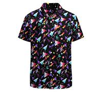 LARSD Chemise à boutons années 80 pour homme - Style rétro années 90 - Style rétro hawaïen - Pour fête disco, Drapeau des années 80 et 90, Taille L