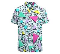 LARSD Chemise à boutons pour homme des années 80 - Style rétro hawaïen - Style rétro - Style rétro - Pour la plage, Géométrique vert clair, Taille 3XL