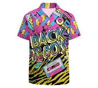 LARSD Chemise à boutons pour homme des années 80 - Style rétro hawaïen - Style rétro - Style rétro - Pour la plage, Retour aux années 80, Taille 3XL