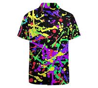 LARSD Chemise à boutons vintage années 80 pour homme - Style rétro hawaïen - Style disco - Style rétro, 80s Splash Black, Taille 5XL