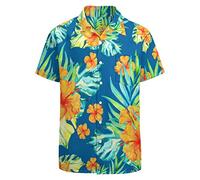 LARSD Chemise à boutons vintage années 80 pour homme - Style rétro hawaïen - Style disco - Style rétro, Feuilles d'orange., Taille 3XL