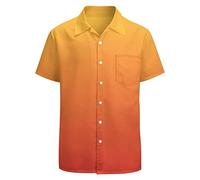 LARSD Chemise boutonnée des années 80 pour homme - Style rétro hawaïen - Pour la plage - Néon - Disco - Chemise de fête amusante, Dégradé jaune orange, Taille L