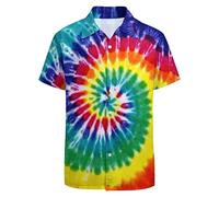 LARSD Chemise boutonnée des années 80 pour homme - Style rétro hawaïen - Pour la plage - Néon - Disco - Chemise de fête amusante, Rainbow Tie Dye., XX-Large