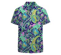 LARSD Chemise boutonnée des années 80 pour homme - Style rétro hawaïen - Pour la plage - Néon - Disco - Chemise de fête amusante, Motif cachemire vert., Taille 4XL