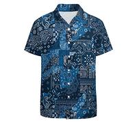 LARSD Chemise boutonnée des années 80 pour homme - Style rétro hawaïen - Pour la plage - Néon - Disco - Chemise de fête amusante, Motif cachemire bleu, Taille 3XL