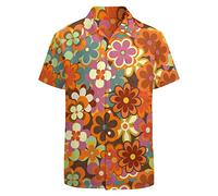 LARSD Chemise boutonnée des années 80 pour homme - Style rétro hawaïen - Pour la plage - Néon - Disco - Chemise de fête amusante, Hippie Floral, Taille L