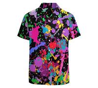 LARSD Chemise boutonnée des années 80 pour homme - Style rétro hawaïen - Pour la plage - Néon - Disco - Chemise de fête amusante, 80s Splash Colorful, Taille 3XL