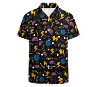 LARSD Chemise de plage style rétro années 80 pour homme - Style rétro hawaïen - Pour fête disco, 80s 90s carré noir, Taille M
