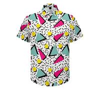 LARSD Chemise hawaïenne décontractée boutonnée à manches courtes pour homme, 80s 90s Memphis Blanc, Taille XL