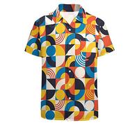 LARSD Chemise hawaïenne décontractée boutonnée à manches courtes pour homme, Jaune - Carré, XX-Large
