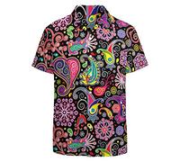 LARSD Chemise Homme Années 70 - Motif Cachemire Vintage Floral - Boutons - Style Hippie Disco - Cachemire Coloré - Taille 5XL