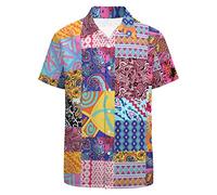 LARSD Chemise Homme Années 70 - Motif Cachemire - Vintage Floral - Boutons - Style Hippie Disco, Rose, Taille 4XL