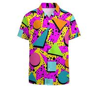 LARSD Chemise hawaïenne décontractée boutonnée à manches courtes pour homme, Rose géométrique des années 80, Taille XL