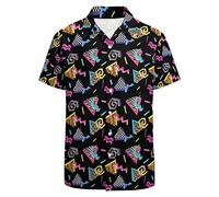 LARSD Chemises des années 80 pour Homme - Chemise boutonnée Vintage rétro hawaïenne Plage néon Disco fête Amusante, 80s 90s Noir, Taille XL