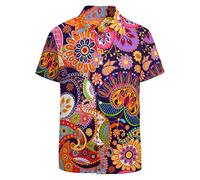 LARSD Chemises des années 80 pour Homme - Chemise boutonnée Vintage rétro hawaïenne Plage néon Disco fête Amusante, Red Paisley, XX-Large