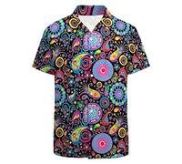 LARSD Chemise boutonnée des années 80 pour homme - Style rétro hawaïen - Pour la plage - Néon - Disco - Chemise de fête amusante, Paisley des années 70, Taille XL