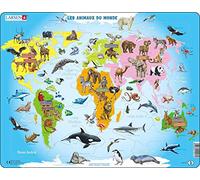 Larsen A34 Animaux du Monde édition Français - Puzzle Cadre 28 Pièces - Éducatif Géographie pour Enfants - Apprendre Continents, Animaux et Formes