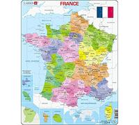 Larsen A5 Puzzle Carte Politique de la France pour Enfants - 70 Pièces avec Cadre et Plateau - Apprentissage Géographie, Idée Cadeau Noël
