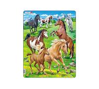 Larsen FH38 Puzzle Chevaux - 65 Pièces - Puzzle Cadre Educatif pour Enfants - Motricité Fine et Mémoire - Jeu Nature et Animaux