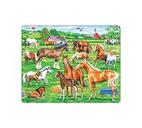 Larsen FH50 Puzzle Beaux Chevaux pour Enfants - 33 Pièces avec Cadre et Plateau Guidé - Découverte des Races, Couleurs et Tailles